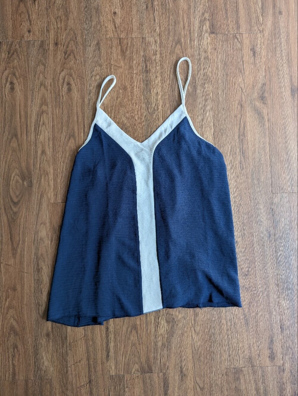 Navy and Cream V-Neck Spaghetti Strap Tank Top